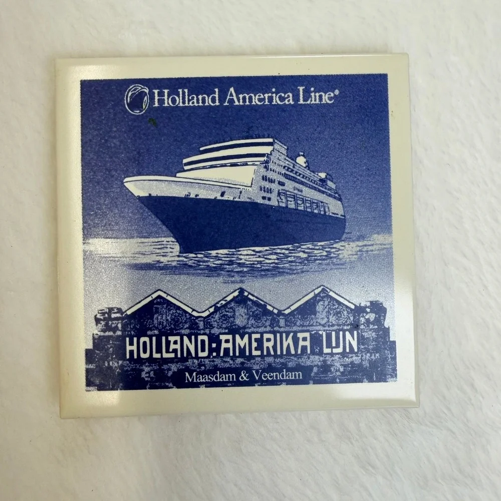 Holland America Line Ceramic Coaster Set of 6 Blue White Nautical Cruise‎ Ships